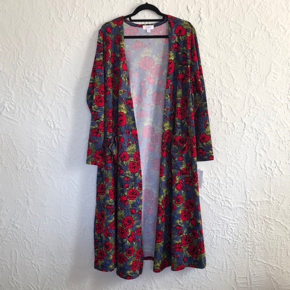 LuLaRoe Sweaters - NWT Blue & Red Rose LuLaRoe Sarah Duster Cardigan